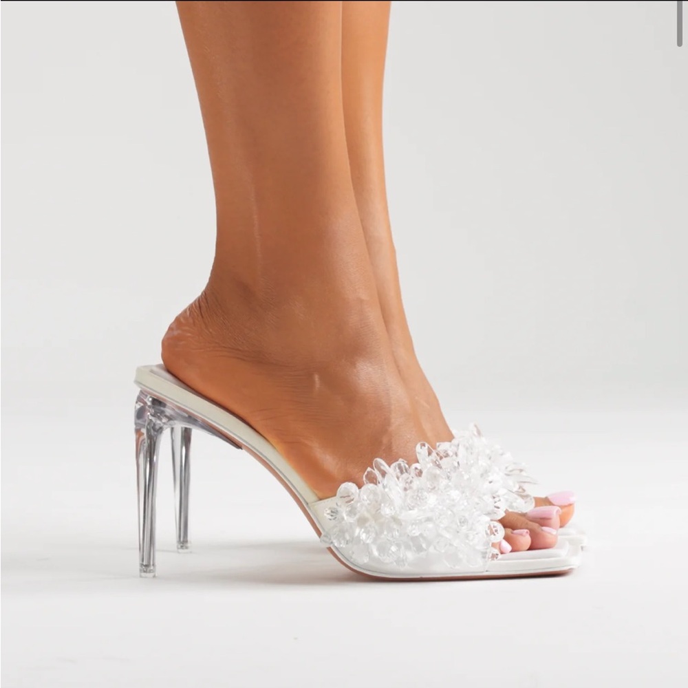 Hanifa White Crystal Embellished Heels
